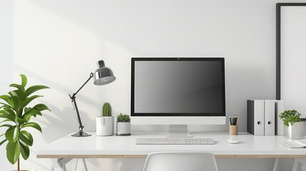 A minimalist workspace with clean lines and uncluttered surfaces, promoting focus and productivity.