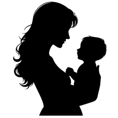 Silhouette of mother holding baby