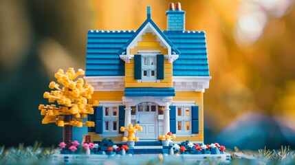 A real photography of miniature of a house made of in fun theme color. Cute miniature