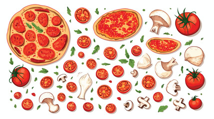 Set of sketch style pizza ingredients vector illust