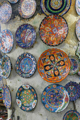 Brightly colored porcelain dishes from pottery factory