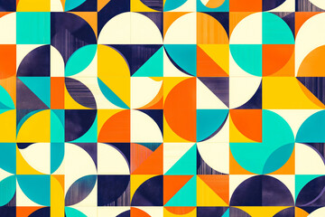 An abstract pattern of geometric shapes and colors, perfect for use as a background in graphic design projects.