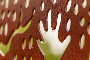 rain drops on art fence