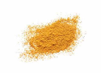 Dry curry powder isolated on white, top view