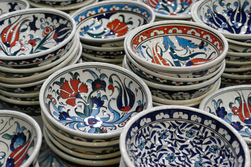 Brightly colored porcelain dishes from pottery factory