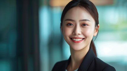 Naklejka premium The Asian Chinese Beautiful Woman, A Ceo In Senior Management, Smiles Warmly At The Camera, Exuding Confidence And Professionalism, High Quality