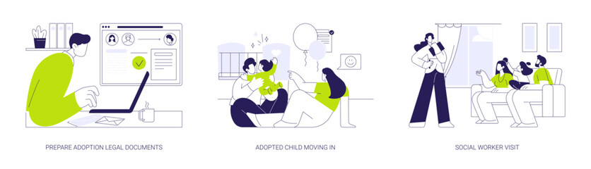 Happy family with adopted child abstract concept vector illustrations.