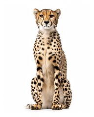 the Iranian Cheetah, portrait view, white copy space on right Isolated on white background