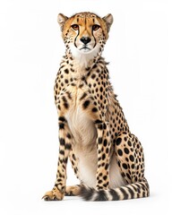 the Iranian Cheetah, portrait view, white copy space on right Isolated on white background