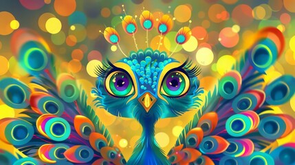adorable peacock in vibrant rio carnival costume festive brazilian street party illustration digital art