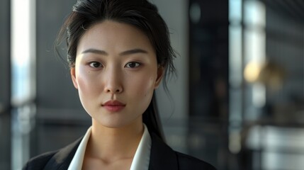 Naklejka premium The Portrait Captures The Essence Of An Asian Businesswoman In Her Office Environment, High Quality