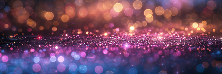 background of abstract glitter lights. purple, teal and black banner