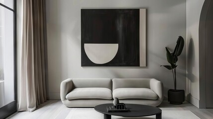 minimalist living space with sleek sofa and contemporary wall art modern interior design