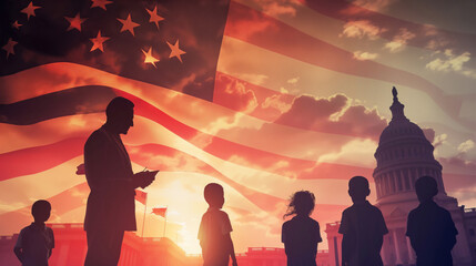 a veteran is telling school children about the struggles of heroes