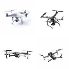 Modern quadcopter drones on transparent background