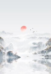 Elegant artistic conception, ink wash landscape painting background