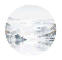 Elegant artistic conception, ink wash landscape painting background