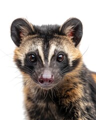 Fototapeta premium Mystic portrait of African Civet , copy space on right side, Anger, Menacing, Headshot, Close-up View Isolated on white background