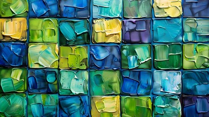 blue and green abstract painting blocks squares