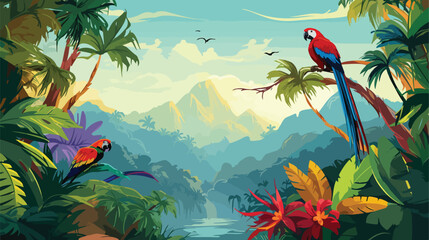 Tropical flora and fauna paradise nature vector 