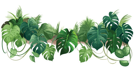 Tropical jungle lianas vine and palm leaves banner