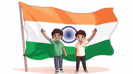 Two boys kids teenagers with Indian flags and India