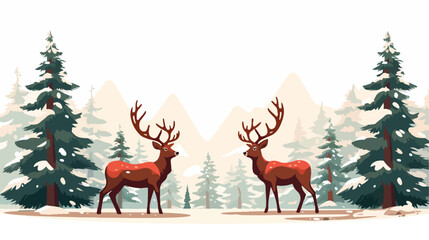 Two Christmas reindeer with a red scarf and green 