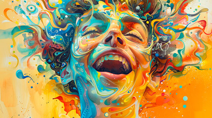 A painting of a man showing genuine joy