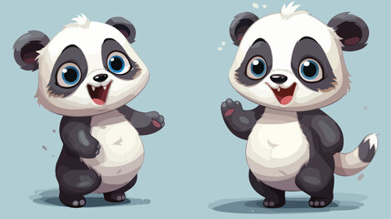 Two cute funny happy baby panda characters 