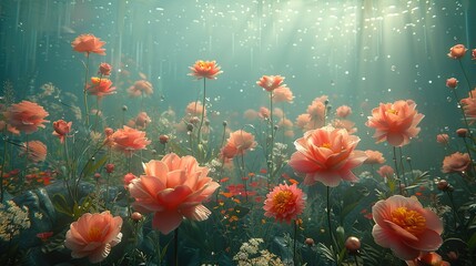 Serene underwater floral scene - Generative Ai