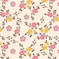 Swirl branches colorful flowers pattern