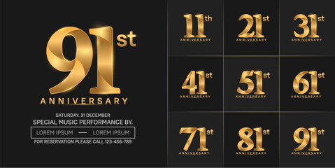 anniversary logotype set vector, golden color for special day celebration