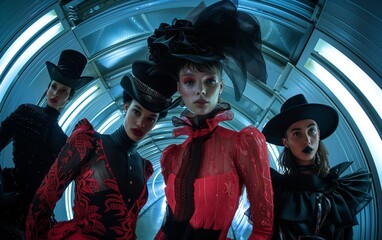 Obraz premium Futuristic fashion photoshoot with a model in unique attire