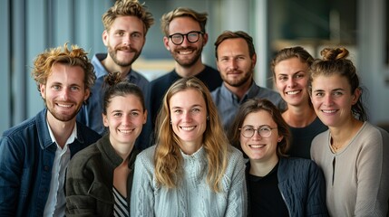 Lifestyle portrait of diverse young people smiling warmly in a cozy conference room, showcasing various cultures. Natural and positive private meeting with a close, intimate composition