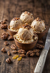 Fototapeta premium Walnut Ice Cream with Honey Drizzle