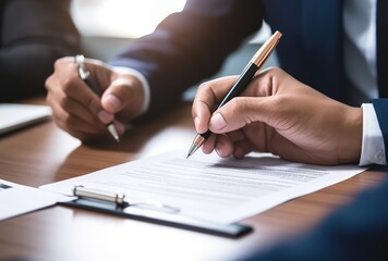 a man is holding a pen and writing on a piece of paper - Powered by Adobe