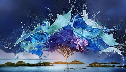 Surreal Landscape with Water Splash Art