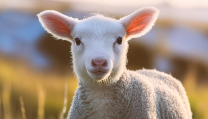Obraz premium Cute fluffy sheep looking at the camera