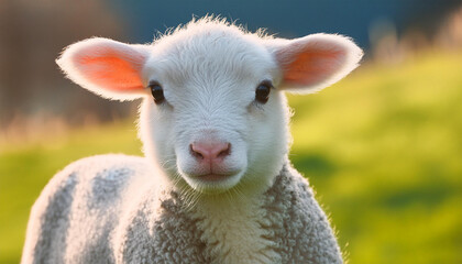 Obraz premium Cute fluffy sheep looking at the camera