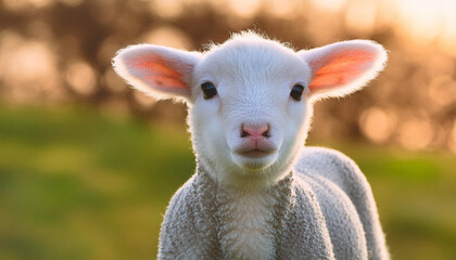 Obraz premium Cute fluffy sheep looking at the camera