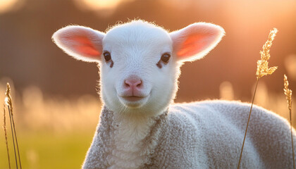 Obraz premium Cute fluffy sheep looking at the camera