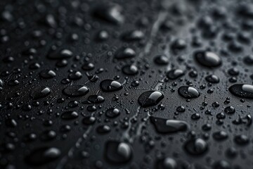 Water Drops Black. Dripped Black Background with Beaded Water Texture