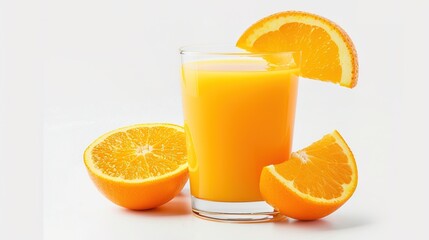 Fresh natural orange juice on a white background suitable for presentations (focus selection).