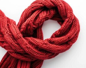 Winter Scarf. Knitted Red Foulard on White Background, Closeup - Powered by Adobe