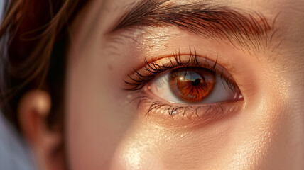 Fototapeta premium close up shot from side ankle of brown eyes of Asian