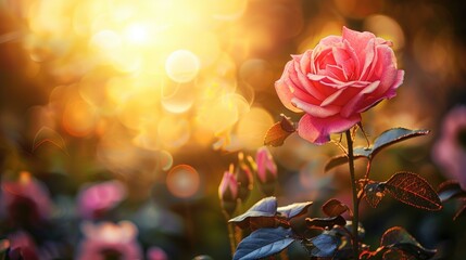 Obraz premium Pink Rose on a Stunning Natural Background