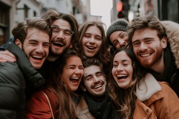 Group of friends laughing together. Group of young people having fun together.