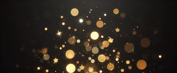 Partículas de brillo dorado fondo abstracto.Bokeh de partículas de brillo de luz dorada de Navidad sobre fondo negro marino. Concepto de vacaciones. Fondo abstracto con partículas de oro.	