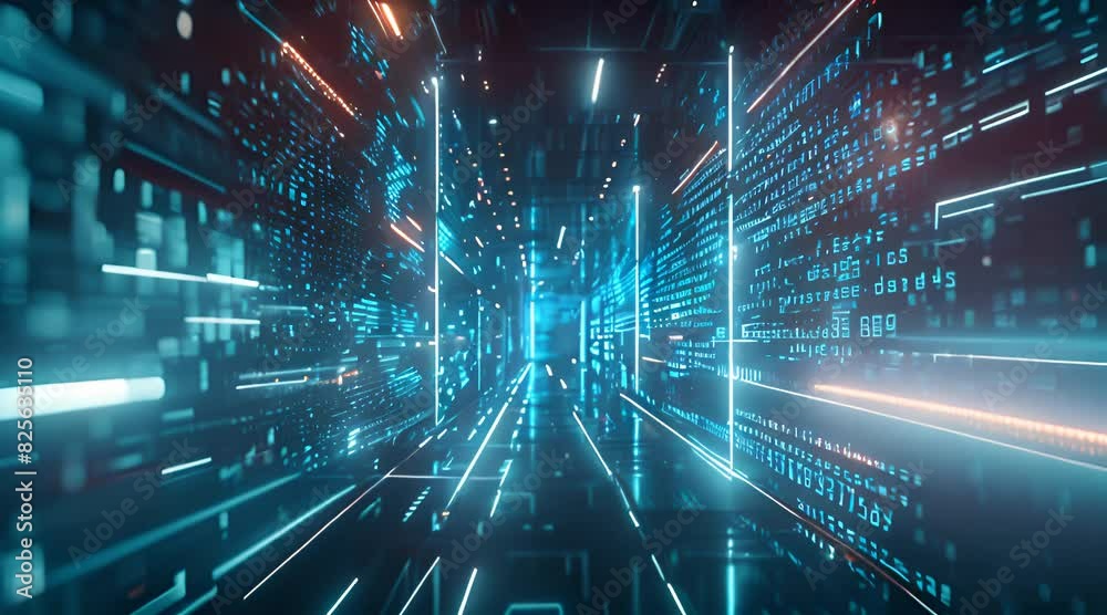 Wall mural 3d rendering of digital background with blue glowing data and numbers.