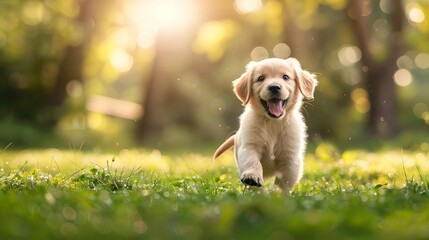 Golden retriever puppy playing in a meadow - Powered by Adobe